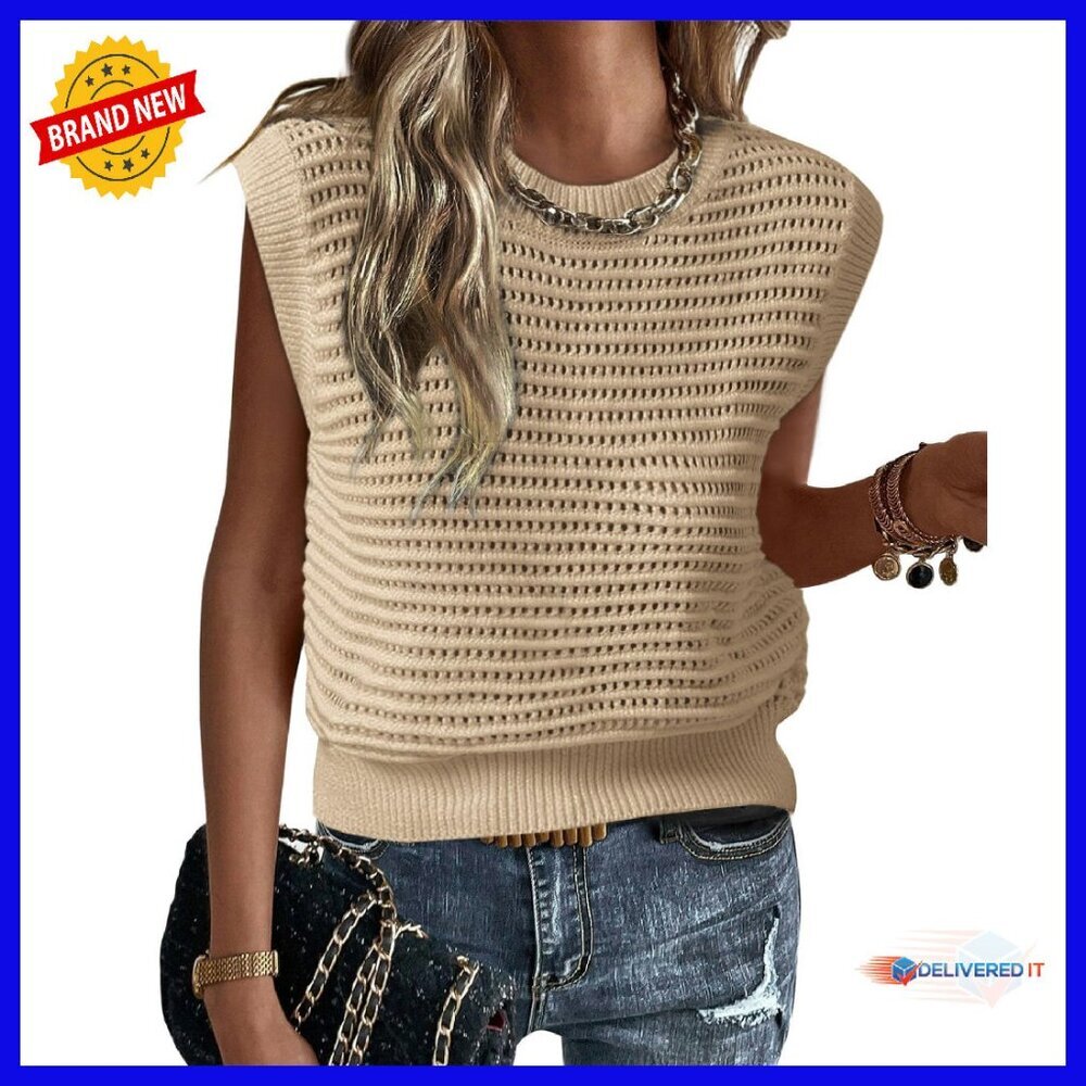 Summer Knit Sweater Vest Ribbed Pullover Tank Top Loose Fit Crochet